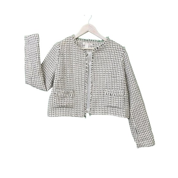 Love & Liberty Tweed Style Light White and Black Squares Details Jacket M - Picture 2 of 4